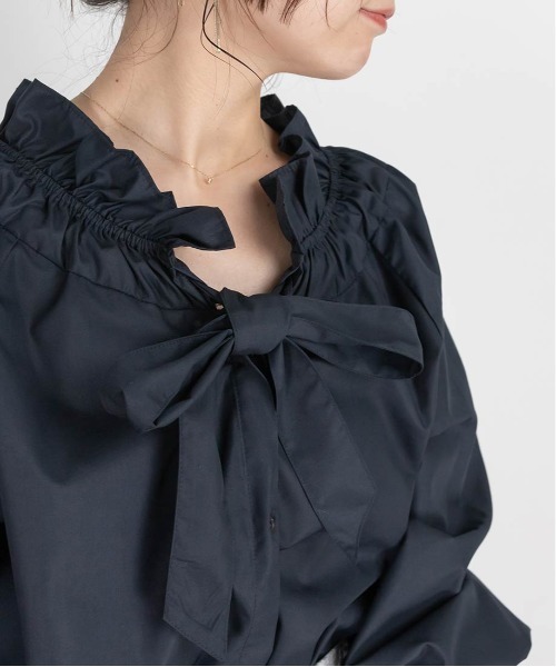 RANDA（ランダ）の「ボウタイフリルシャツブラウス（シャツ/ブラウス・レディース・ネイビー/ブルー/ホワイト・FREE）」の16枚目の写真