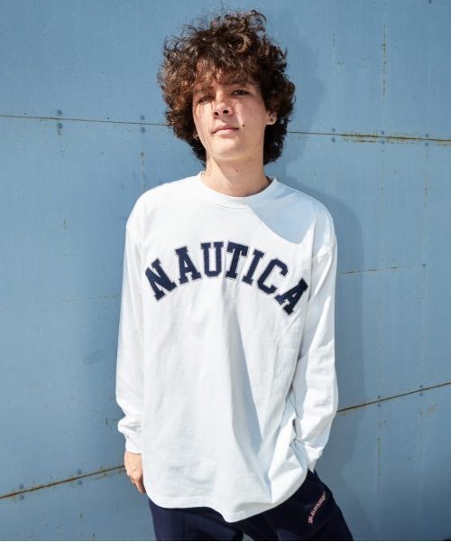 NAUTICA(ノーティカ)の「【大人向けサイズあり】【NAUTICA】フロントロゴアップリケ刺繍長袖Tシャツ(Tシャツ/カットソー・キッズ・ブラック/ホワイト/グリーン・M/L/XL)」の1枚目の写真