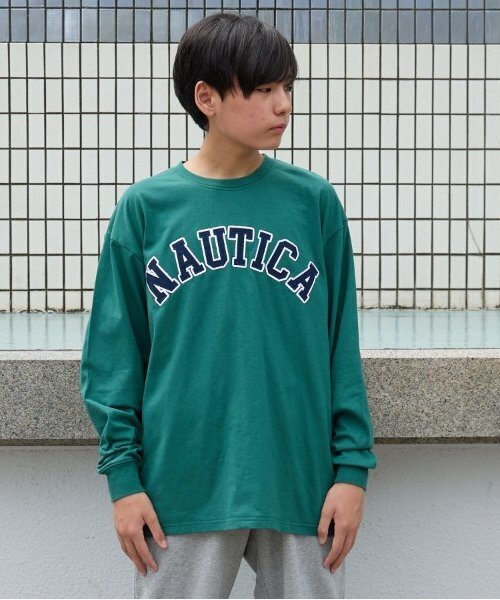 NAUTICA(ノーティカ)の「【大人向けサイズあり】【NAUTICA】フロントロゴアップリケ刺繍長袖Tシャツ(Tシャツ/カットソー・キッズ・ブラック/ホワイト/グリーン・M/L/XL)」の3枚目の写真