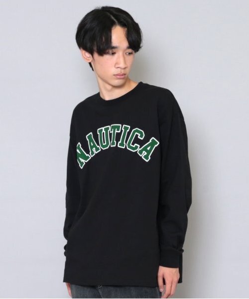 NAUTICA(ノーティカ)の「【大人向けサイズあり】【NAUTICA】フロントロゴアップリケ刺繍長袖Tシャツ(Tシャツ/カットソー・キッズ・ブラック/ホワイト/グリーン・M/L/XL)」の2枚目の写真