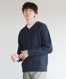 SPU | セミワイドシルエットケーブル編みVネックニット(ニット/セーター)