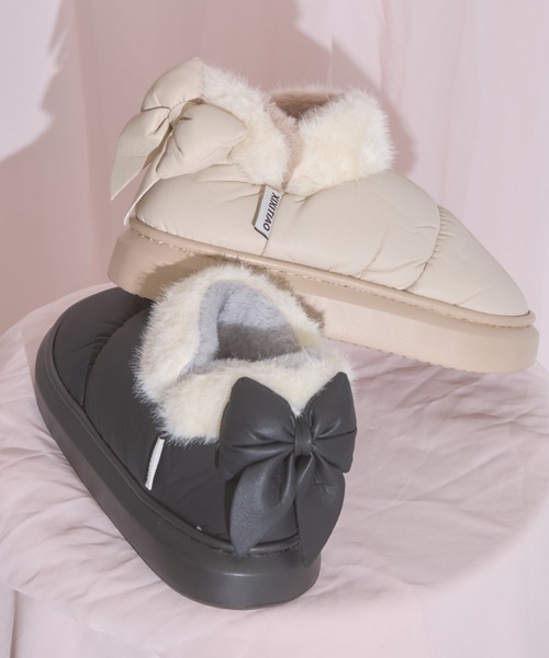 tocco closet（トッコ　クローゼット）の「【ZOZO限定】リボンファースノーブーツ（ブーツ・レディース・ブラック/アイボリー・M/L）」の6枚目の写真