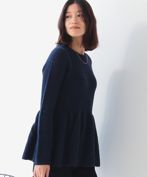 B:MING by BEAMS（ビーミングバイビームス）の「ペプラム ニット（ニット/セーター・レディース・ネイビー/オフホワイト・ONE SIZE）」の2枚目の写真