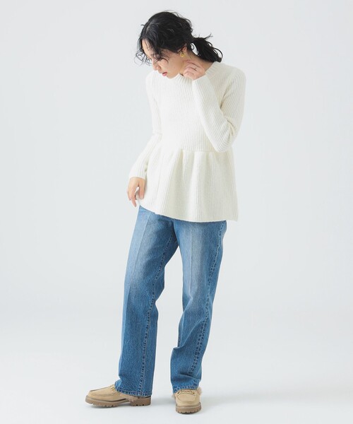 B:MING by BEAMS（ビーミングバイビームス）の「ペプラム ニット（ニット/セーター・レディース・ネイビー/オフホワイト・ONE SIZE）」の3枚目の写真