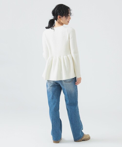 B:MING by BEAMS（ビーミングバイビームス）の「ペプラム ニット（ニット/セーター・レディース・ネイビー/オフホワイト・ONE SIZE）」の4枚目の写真