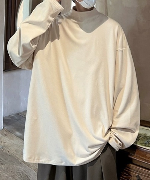 MGV（エムジーヴィー）の「モックネックシンプルカットソー（Tシャツ/カットソー・メンズ・グレー/ホワイト/ブラウン/アイボリー/ブラック・MEDIUM/LARGE/X-LARGE）」の3枚目の写真
