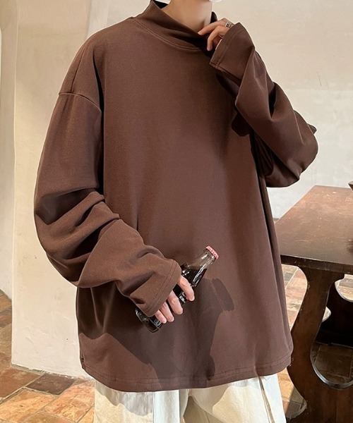 MGV（エムジーヴィー）の「モックネックシンプルカットソー（Tシャツ/カットソー・メンズ・グレー/ホワイト/ブラウン/アイボリー/ブラック・MEDIUM/LARGE/X-LARGE）」の7枚目の写真