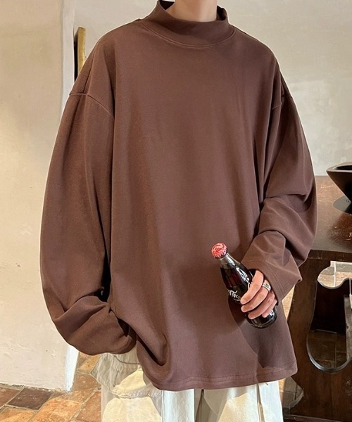 MGV（エムジーヴィー）の「モックネックシンプルカットソー（Tシャツ/カットソー・メンズ・グレー/ホワイト/ブラウン/アイボリー/ブラック・MEDIUM/LARGE/X-LARGE）」の8枚目の写真