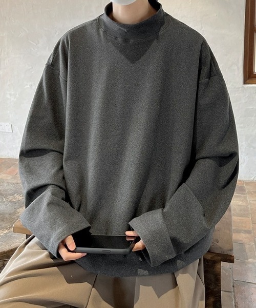 MGV（エムジーヴィー）の「モックネックシンプルカットソー（Tシャツ/カットソー・メンズ・グレー/ホワイト/ブラウン/アイボリー/ブラック・MEDIUM/LARGE/X-LARGE）」の12枚目の写真