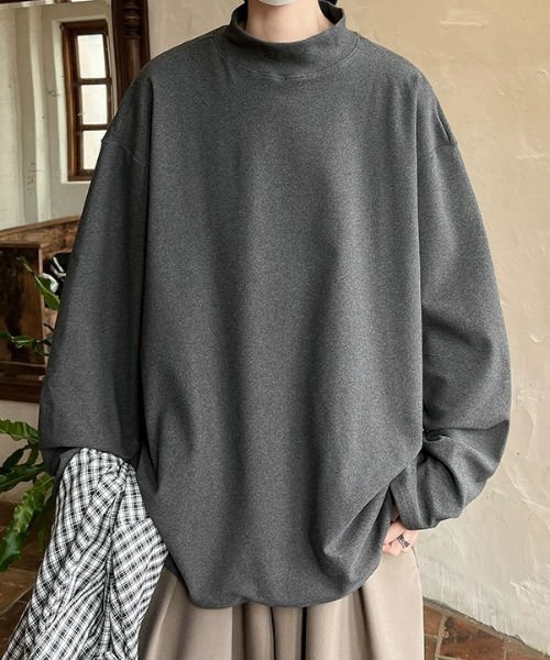 MGV（エムジーヴィー）の「モックネックシンプルカットソー（Tシャツ/カットソー・メンズ・グレー/ホワイト/ブラウン/アイボリー/ブラック・MEDIUM/LARGE/X-LARGE）」の13枚目の写真