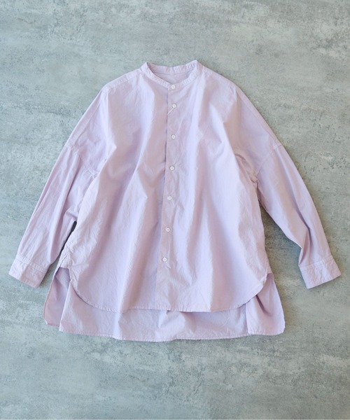 ◾️美品　yuni　ユニ　キャッチワッシャーブラウス　バンドカラーシャツ　ピンク ◾️美品 yuni ユニ キャッチワッシャーブラウス バンドカラー