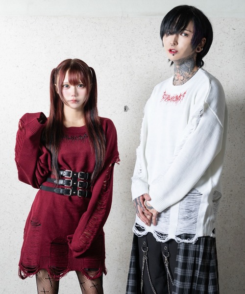Deviants（ディビアンツ）の「ロゴグランジビッグニット（ニット/セーター・レディース・ブラック/ホワイト/ボルドー・FREE）」の7枚目の写真