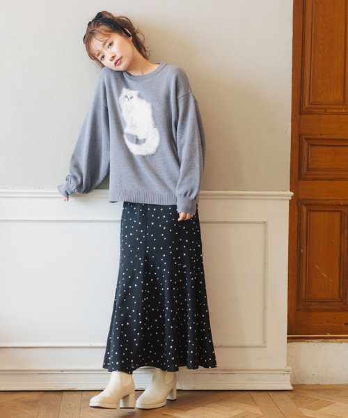 mysty woman(ミスティウーマン)の「ハートプリントマーメイドスカート 252080(スカート・レディース・アイボリー/ブラック・FREE)」の9枚目の写真