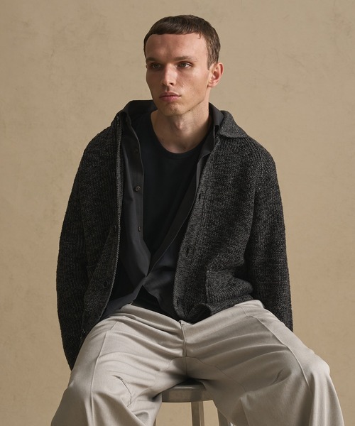 PUBLIC TOKYO（パブリックトウキョウ）の「メランジポロカーディガン（カーディガン/ボレロ・メンズ・ベージュ/ブラック・1/2）」の5枚目の写真