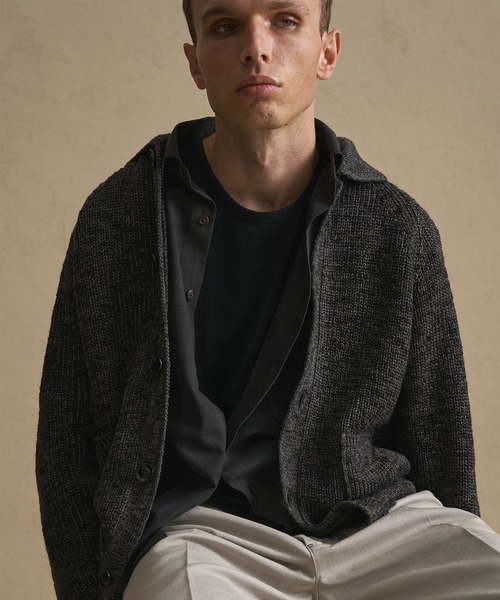 PUBLIC TOKYO（パブリックトウキョウ）の「メランジポロカーディガン（カーディガン/ボレロ・メンズ・ベージュ/ブラック・1/2）」の6枚目の写真