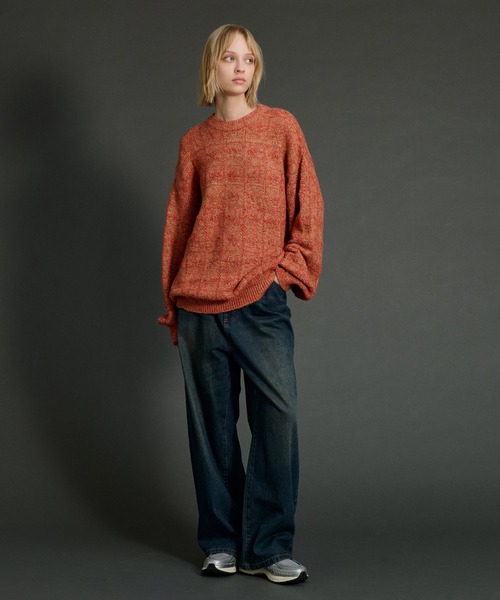 ホーンガーメント　オレンジ グレー セーター メンズ ホーンガーメント セーター ホーンガーメント オレンジ グレー