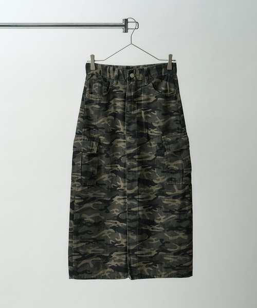tinkerend(ティンカーエンド)の「Camouflage Slit Denim Skirt / カモフラージュ柄スリットデニムスカート(スカート・レディース・カモフラージュ・2/1)」の3枚目の写真