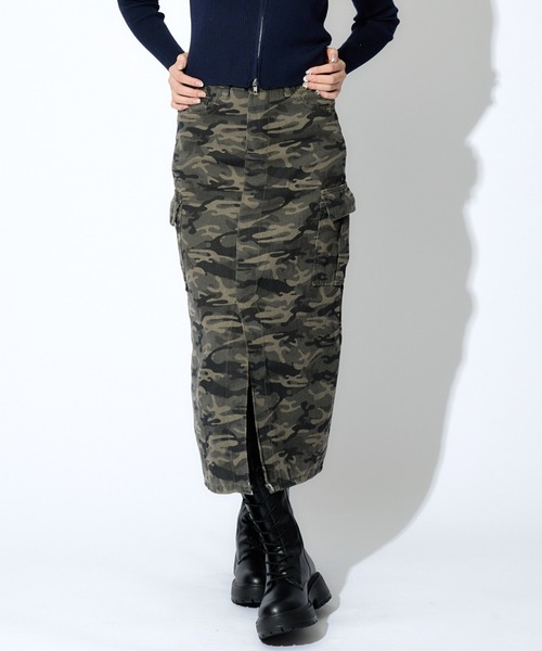 tinkerend(ティンカーエンド)の「Camouflage Slit Denim Skirt / カモフラージュ柄スリットデニムスカート(スカート・レディース・カモフラージュ・2/1)」の5枚目の写真