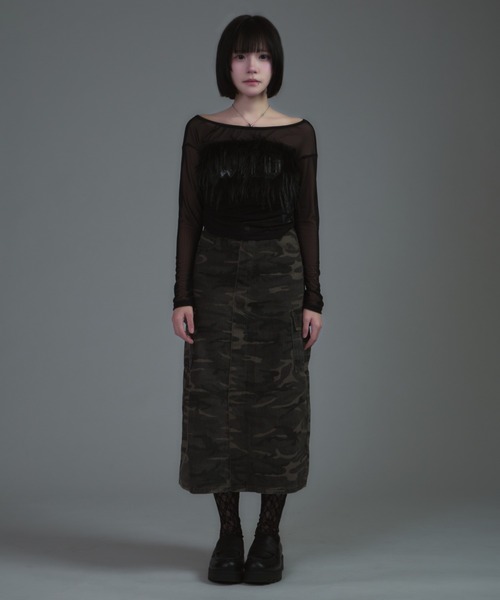 tinkerend(ティンカーエンド)の「Camouflage Slit Denim Skirt / カモフラージュ柄スリットデニムスカート(スカート・レディース・カモフラージュ・2/1)」の12枚目の写真