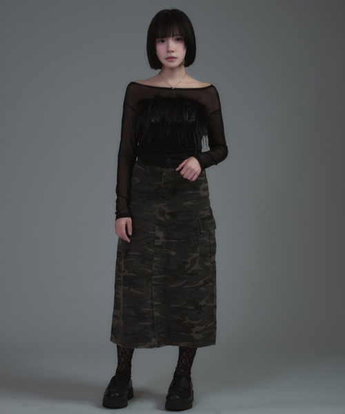 tinkerend(ティンカーエンド)の「Camouflage Slit Denim Skirt / カモフラージュ柄スリットデニムスカート(スカート・レディース・カモフラージュ・2/1)」の13枚目の写真