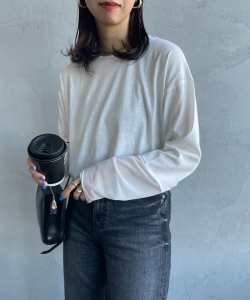 nenom（ネノム）の「[nenom/ネノム] 袖チュール切り替え シアートップス【追加】（Tシャツ/カットソー・レディース・ブラック/オフホワイト/ライトグレー・F）」の7枚目の写真