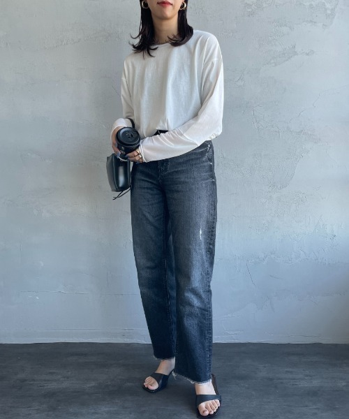 nenom（ネノム）の「[nenom/ネノム] 袖チュール切り替え シアートップス【追加】（Tシャツ/カットソー・レディース・ブラック/オフホワイト/ライトグレー・F）」の10枚目の写真