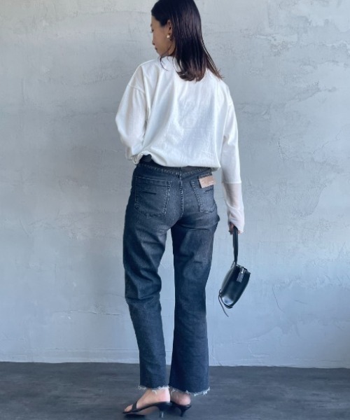nenom（ネノム）の「[nenom/ネノム] 袖チュール切り替え シアートップス【追加】（Tシャツ/カットソー・レディース・ブラック/オフホワイト/ライトグレー・F）」の11枚目の写真