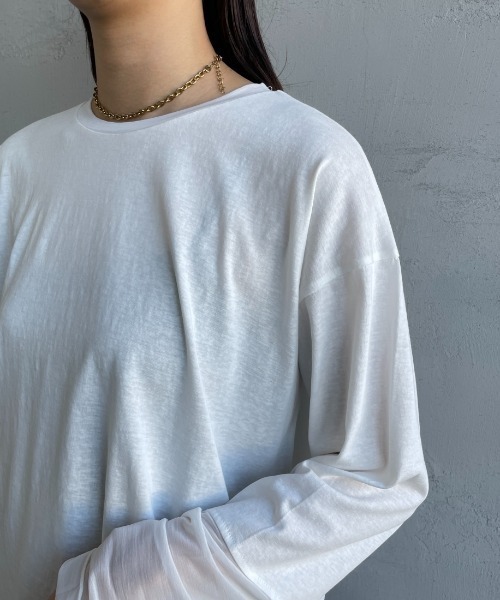 nenom（ネノム）の「[nenom/ネノム] 袖チュール切り替え シアートップス【追加】（Tシャツ/カットソー・レディース・ブラック/オフホワイト/ライトグレー・F）」の16枚目の写真