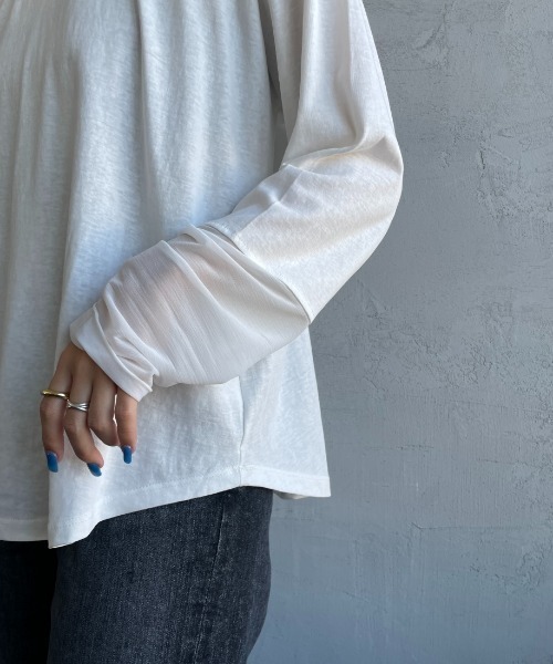 nenom（ネノム）の「[nenom/ネノム] 袖チュール切り替え シアートップス【追加】（Tシャツ/カットソー・レディース・ブラック/オフホワイト/ライトグレー・F）」の17枚目の写真