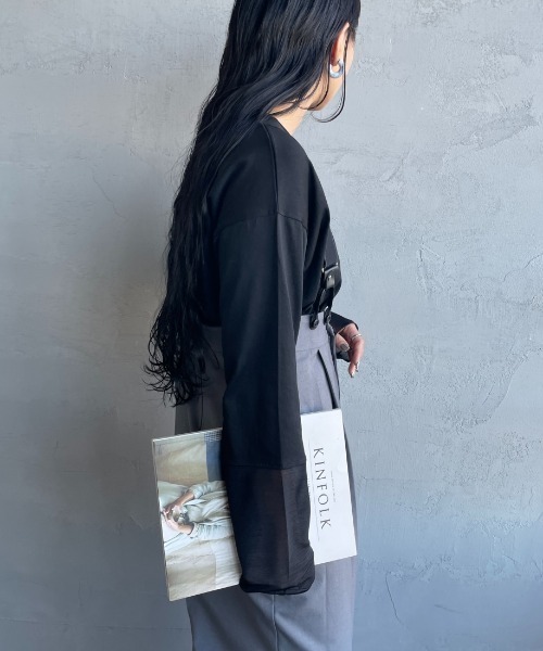 nenom（ネノム）の「[nenom/ネノム] 袖チュール切り替え シアートップス【追加】（Tシャツ/カットソー・レディース・ブラック/オフホワイト/ライトグレー・F）」の19枚目の写真