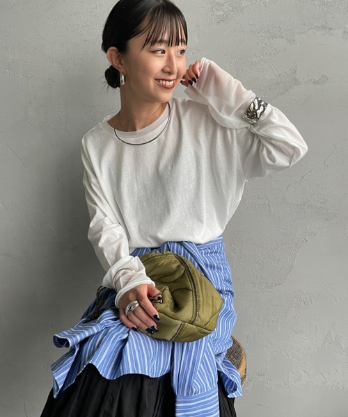 袖子網紗拼接 透肌上衣【追加】