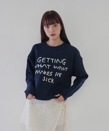 【 cunii 】レタリングニットラウンドネック カジュアル デイリー