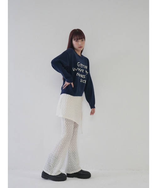 ニット セーター 「 cunii 」レタリングニットラウンドネック カジュアル デイリー レディース セール】【 cunii 】レタリングニットラウンドネック カジュアル