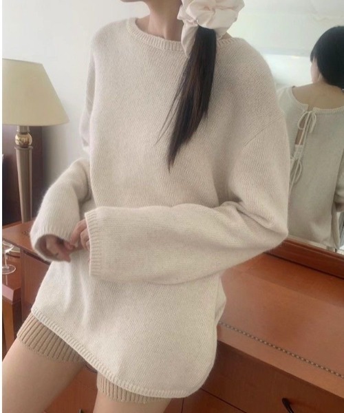 gossip!ロサンゼルス(ゴシップロサンゼルス)の「前後2WAY編みスカラップリボンカジュアルニットカーディガン(カーディガン/ボレロ・レディース・グレー/オフホワイト・FREE)」の7枚目の写真