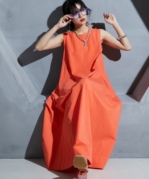 GEVS.(ジェイヴィス)の「綿100%ノースリーブAラインマキシワンピース<大きいサイズ有>GEVS.(ワンピース・レディース・オレンジ/ブラック/ターコイズブルー/パープル/イエロー・3L/LL/L/M/5L/4L)」の11枚目の写真