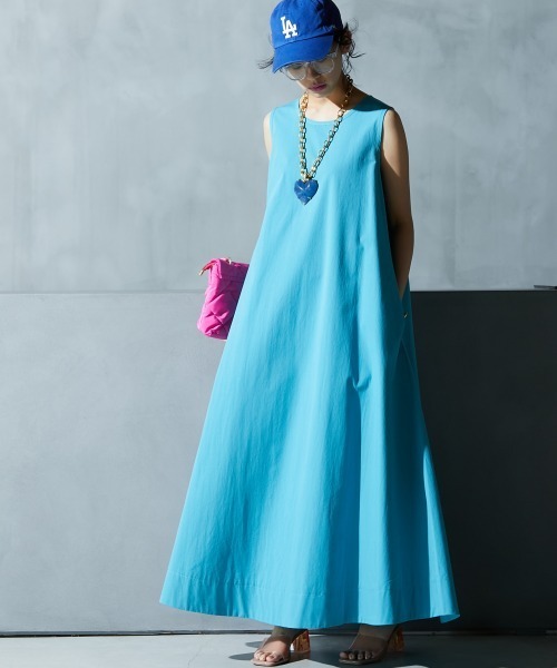 GEVS.(ジェイヴィス)の「綿100%ノースリーブAラインマキシワンピース<大きいサイズ有>GEVS.(ワンピース・レディース・オレンジ/ブラック/ターコイズブルー/パープル/イエロー・3L/LL/L/M/5L/4L)」の9枚目の写真