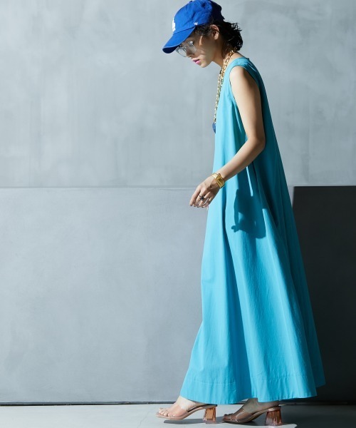 GEVS.(ジェイヴィス)の「綿100%ノースリーブAラインマキシワンピース<大きいサイズ有>GEVS.(ワンピース・レディース・オレンジ/ブラック/ターコイズブルー/パープル/イエロー・3L/LL/L/M/5L/4L)」の13枚目の写真