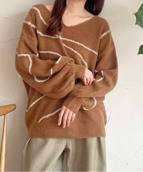 apres jour clair（アプレジュールクレア）の「【apres jour clair】ニュアンスライン柄ニット【ZOZOTOWN限定アイテム】（ニット/セーター・レディース・ベージュ系その他/イエロー系その他/ブラウン系その他・X-LARGE/フリー）」の2枚目の写真