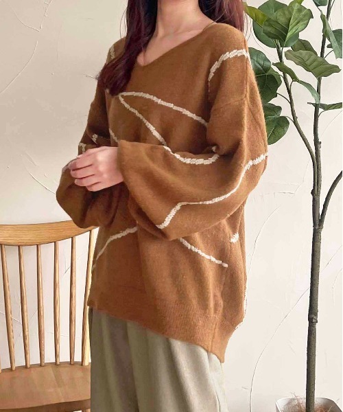 セール】【apres jour clair】ニュアンスライン柄ニット【ZOZOTOWN限定