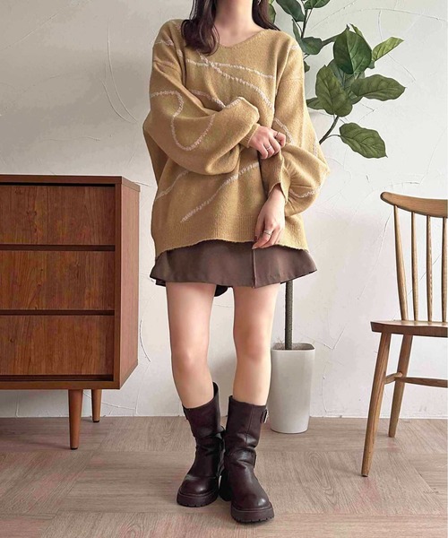 新品タグ付き ayane スフレ糸配色ラインニットコート セール】【apres jour clair】ニュアンスライン柄ニット
