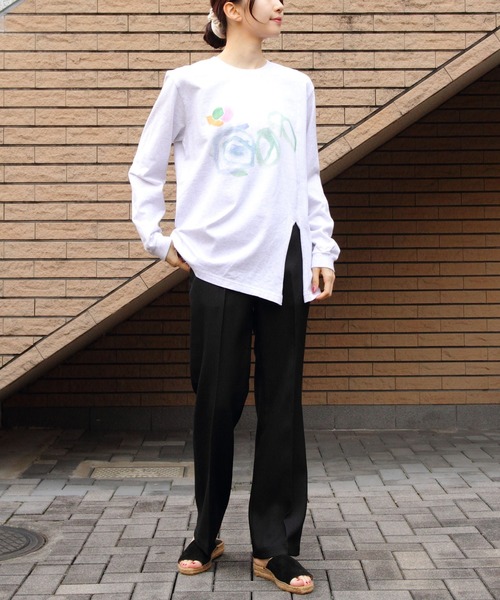 正規店仕入れの プリントスリット MEYAME/メヤメ ロングスリーブTEE SLIT PRINT トップス