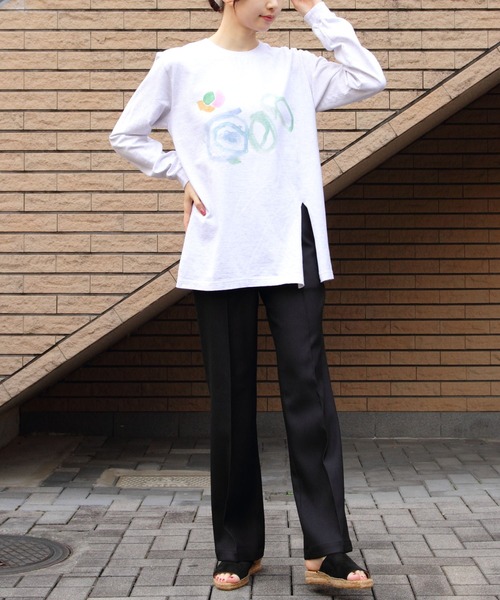tシャツ MEYAME/メヤメ　プリントスリット ロングスリーブTEE　PRINT SLIT LONGSLEEVE TEE レディース MEYAME/メヤメ プリントスリット ロングスリーブTEE PRINT SLIT