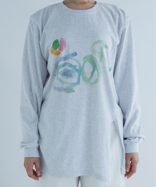 MEYAME/メヤメ プリントスリット ロングスリーブTEE PRINT SLIT