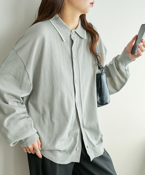 【SS先行予約】配色衿付きニットカーディガン《ユニセックス》（ニット/セーター）｜DISCOAT（ディスコート）