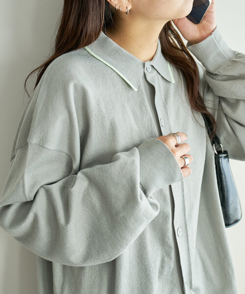 【SS先行予約】配色衿付きニットカーディガン《ユニセックス》（ニット/セーター）｜DISCOAT（ディスコート）