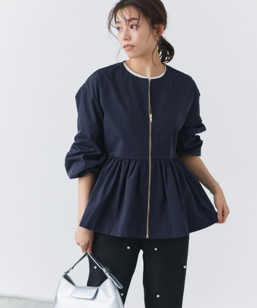 Pierrot（ピエロ）の「ヘムフレアノーカラーブルゾン（ブルゾン・レディース・ベージュ/ネイビー/ベージュ系その他/ブラック・M/S/L/LL）」の8枚目の写真