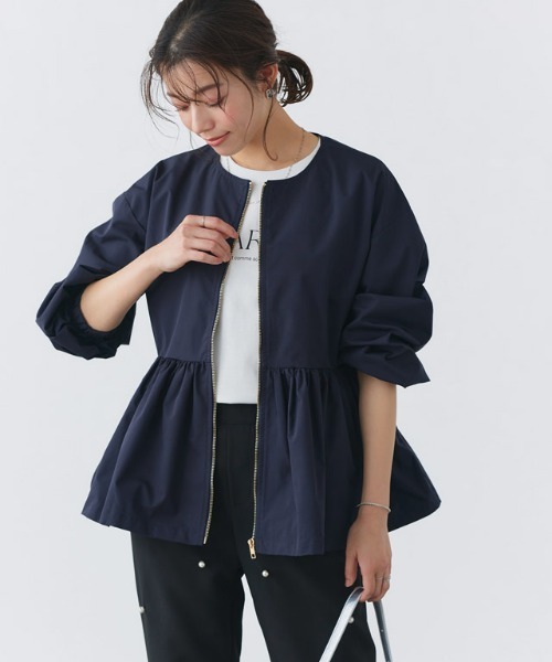 Pierrot（ピエロ）の「ヘムフレアノーカラーブルゾン（ブルゾン・レディース・ベージュ/ネイビー/ベージュ系その他/ブラック・M/S/L/LL）」の9枚目の写真