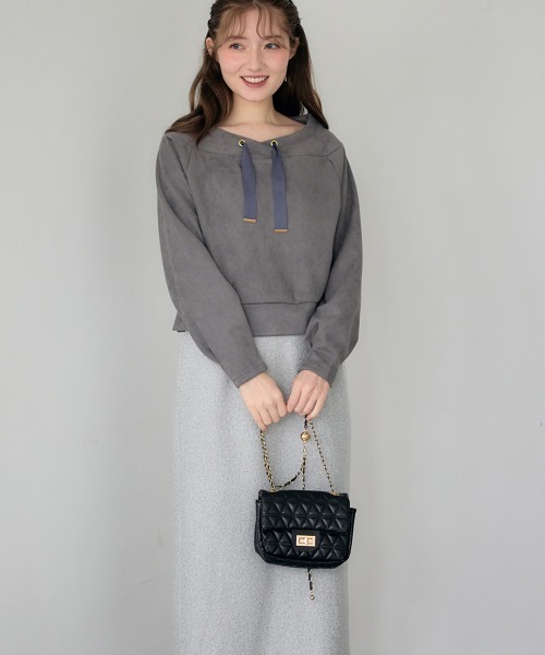 12Twelve Agenda（トゥエルブ　アジェンダ）の「フェイクスエードフード風プルオーバー（Tシャツ/カットソー・レディース・グレイッシュベージュ/ピンク/チャコールグレー・M）」の7枚目の写真