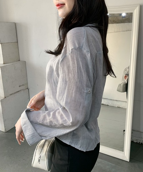 Teem Store(チームストア)の「リネンライク ショート シースルールーズシャツ 透け感(シャツ/ブラウス・レディース・ライトグリーン/ホワイト/ブルー/グレー・M/L)」の22枚目の写真