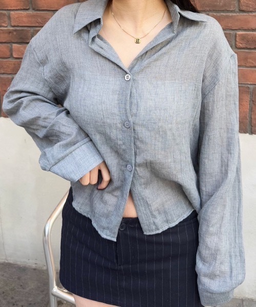 Teem Store(チームストア)の「リネンライク ショート シースルールーズシャツ 透け感(シャツ/ブラウス・レディース・ライトグリーン/ホワイト/ブルー/グレー・M/L)」の20枚目の写真